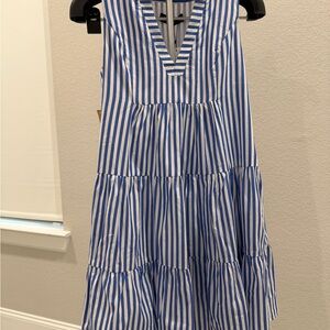 Blue and White Striped Sleeveless Dress